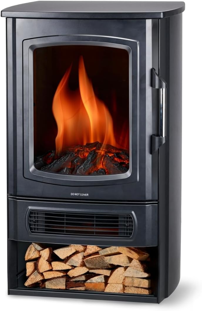 alpina Elektrische haard Sfeerhaard Helsinki ND-183, Vrijstaande Elektrische Haard 1000/2000W, Zwart Metaal, met Verwarming