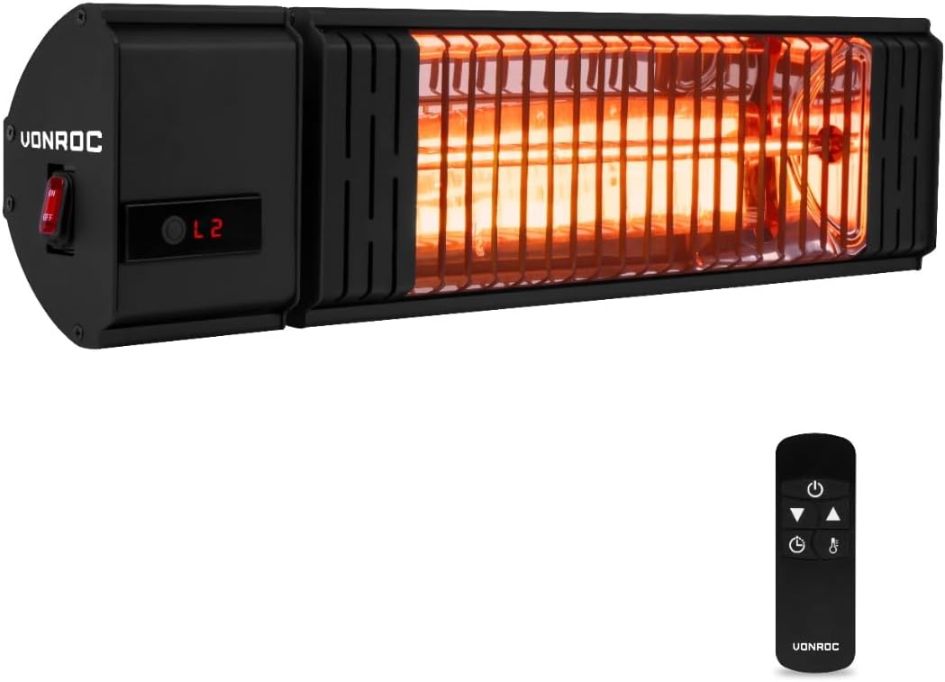 Terrasverwarmer Vonroc Heater Volsini PRO, Terrasverwarmer – 2000W, Incl. instelbare warmteniveaus, timer, LCD-scherm en afstandsbediening, Sfeervol