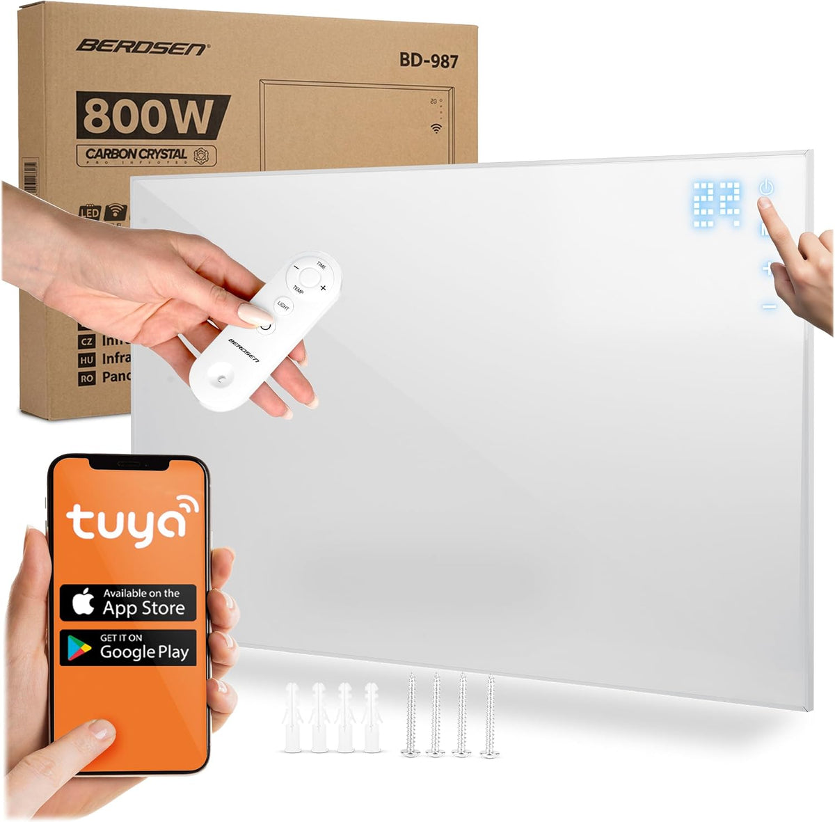 Berdsen Elektrische kachel Infraroodverwarming 800 W, WiFi Tuya, app-bediening, wit, verwarmingsplaat, energiebesparend, oververhittingsbeveiliging