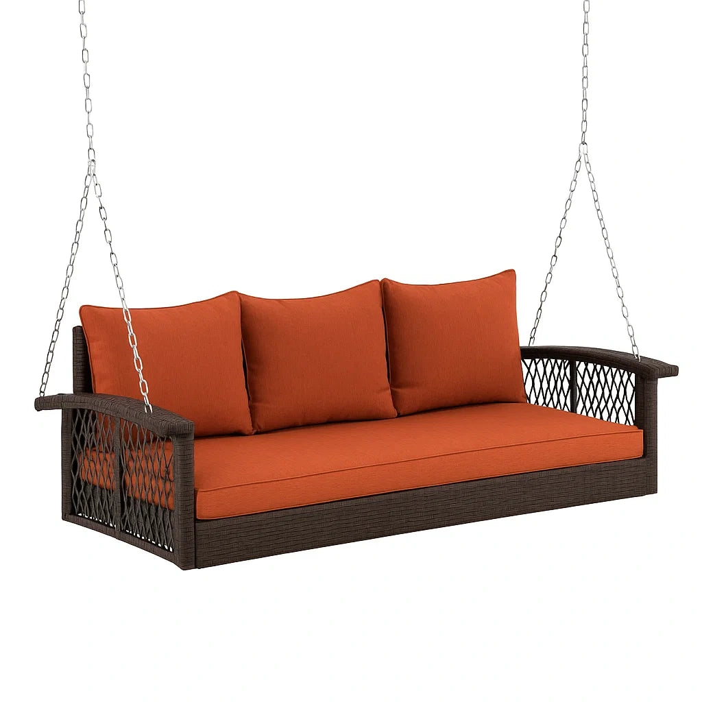 Hängesofa aus Rattan und Stahl mit Polyester-Kissen in Orange