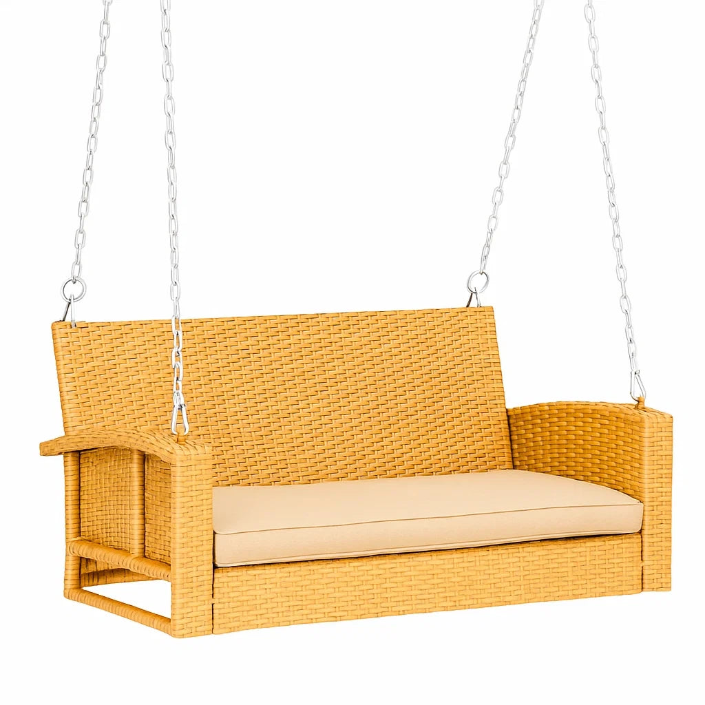Rattan-Hängesofa mit Polyrattan und Kissen