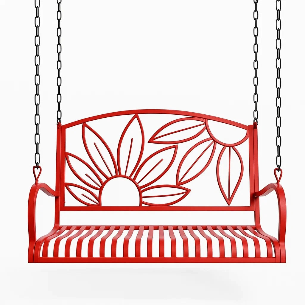 Metall Gartenschaukel mit Blumenmotiv Rot