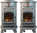 Sahara Elektrische kachel, 3,4 kW, Set van 2 gaskachels, grijs, gietijzer, vuureffect, open haard, extra gasverwarming, Provence