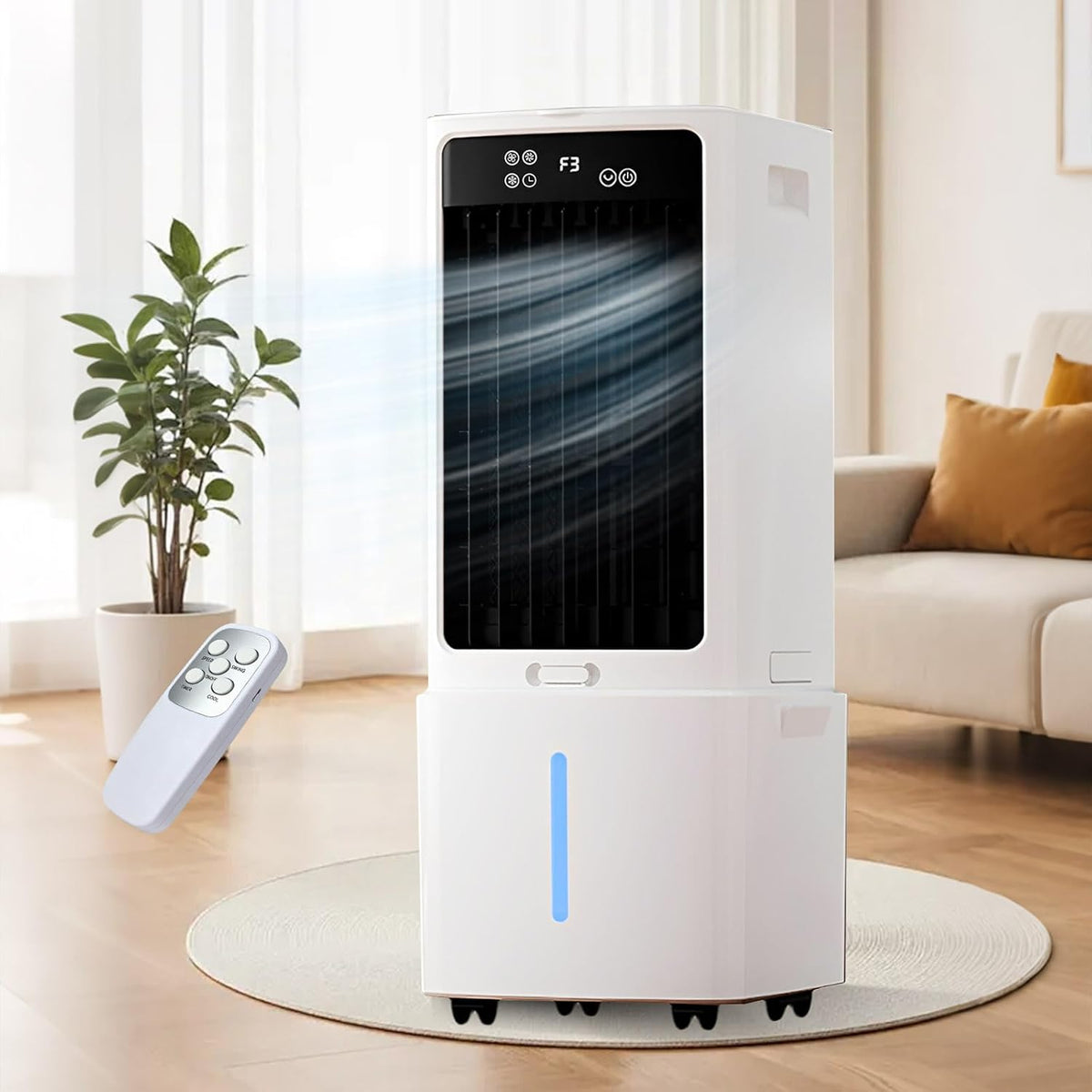 Mobiele airco Draagbare luchtkoeler, 12 l, 2 ijspakketten, oscillatie 120°, afstandsbediening, timer, mobiele verdampingsbevochtiger