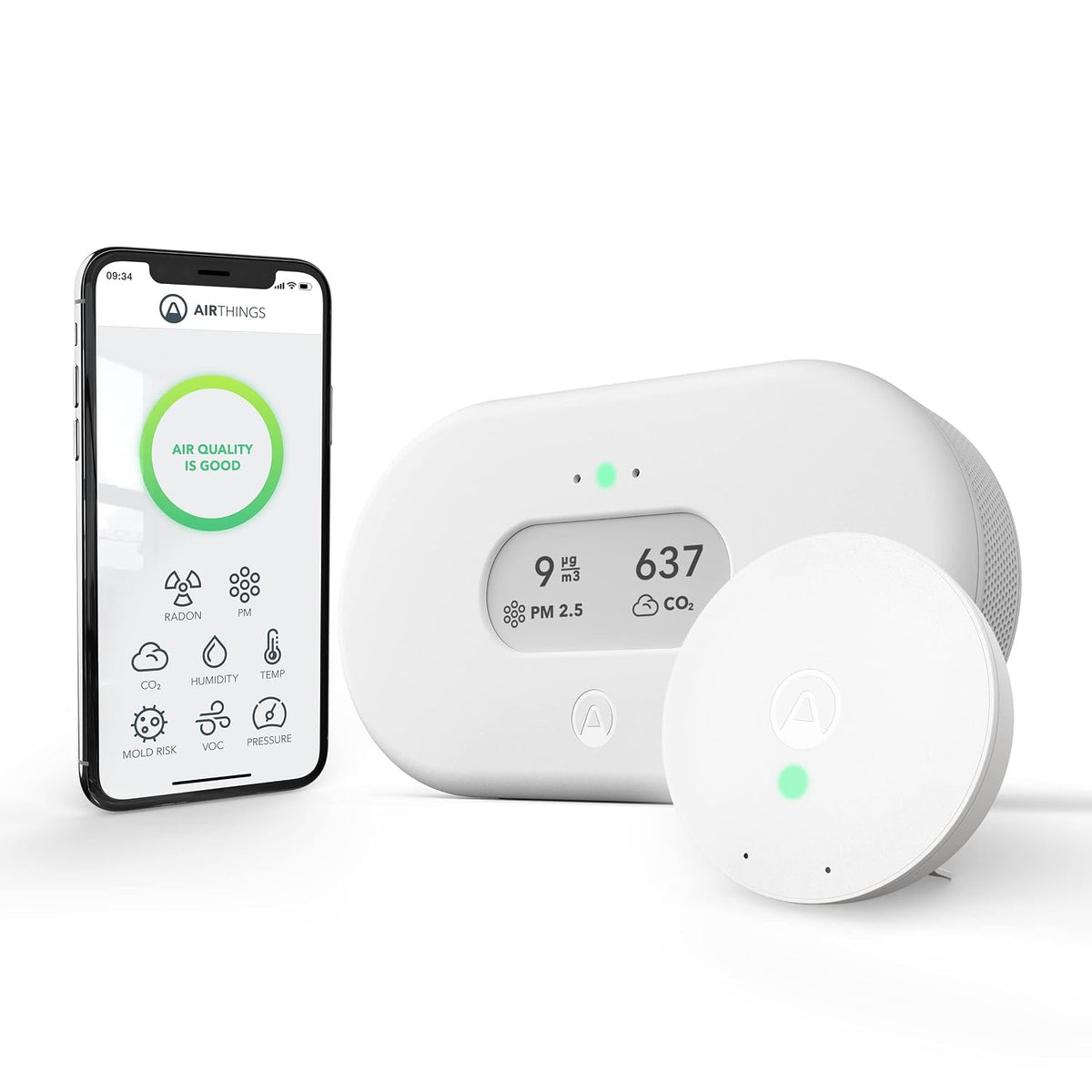 Airthings Gasdetector 2960 View Plus, met PM 2.5-, meldingen & Airthings 292 Wave Mini, Radon- en luchtkwaliteitsmonitor, Binnenluchtkwaliteitsmonitor