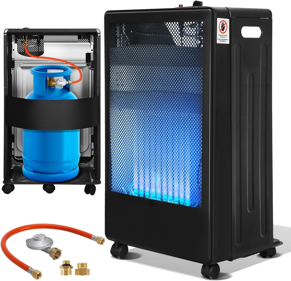Elektrische kachel Peviasot Gasverwarming, voor gasflessen tot 15 kg, 3800 watt, incl. gasdrukregelaar, voor binnenruimtes, gaskachel, gasslang