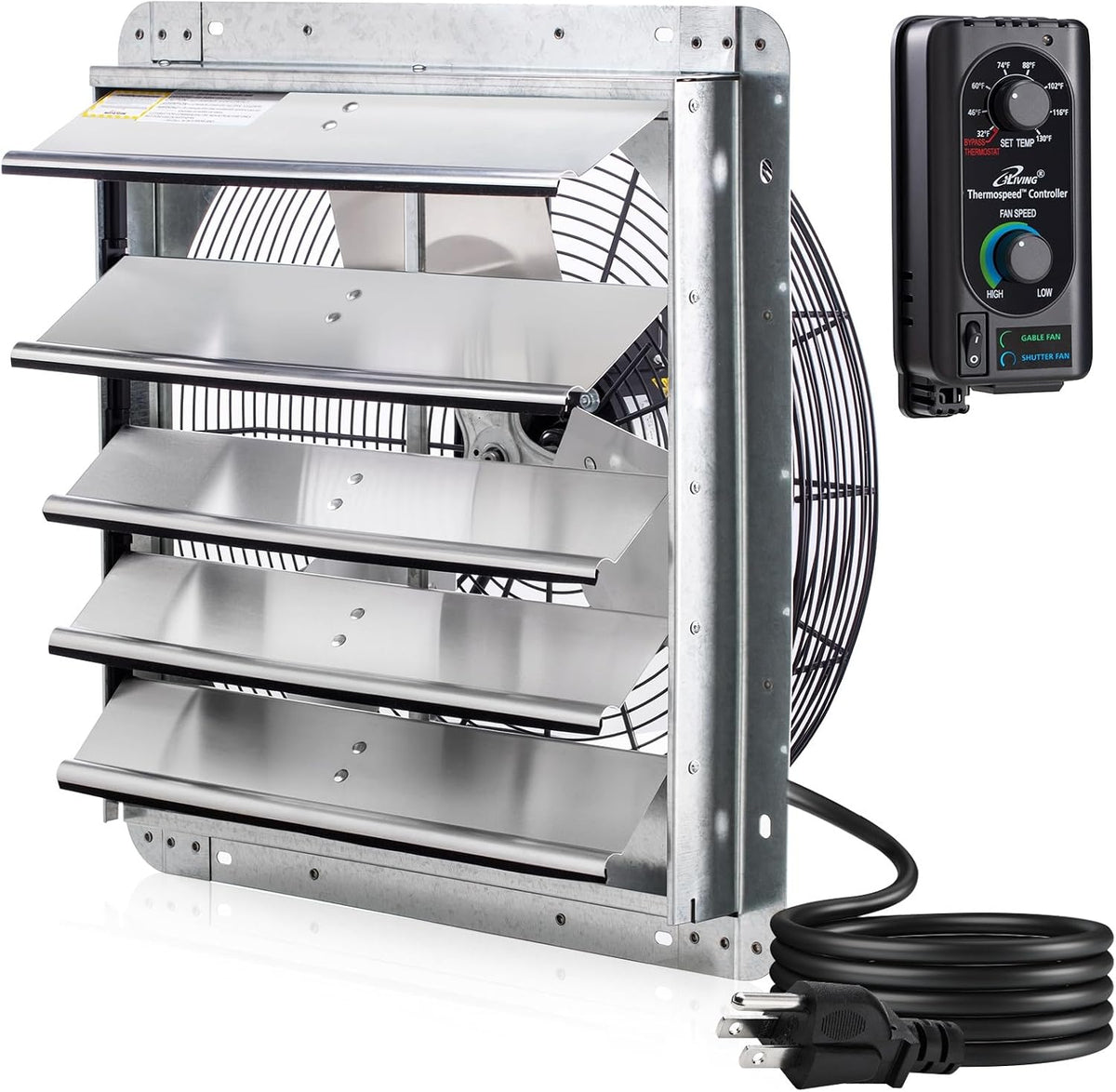 iLIVING Ventilator Wandgemonteerde schenktuit, 45,7 cm, zilver (ILG8SF18V, 0,85 A, 1736 CFM, 2600 SQF dekking, automatische sluiter, ST)