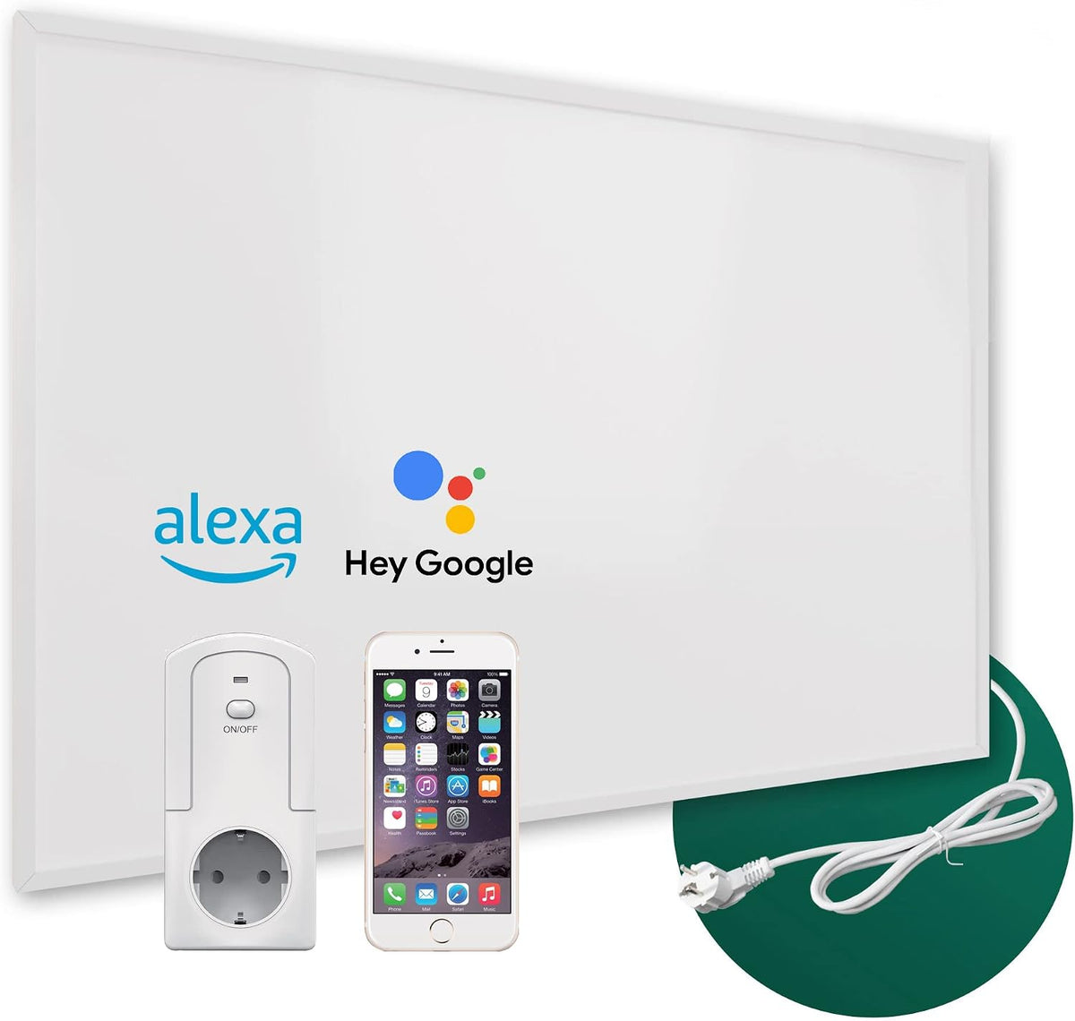 Ecowelle Elektrische kachel Infraroodverwarming Classic, 700 watt, met TÜV, Incl. thermostaat, wit, gemaakt in Duitsland