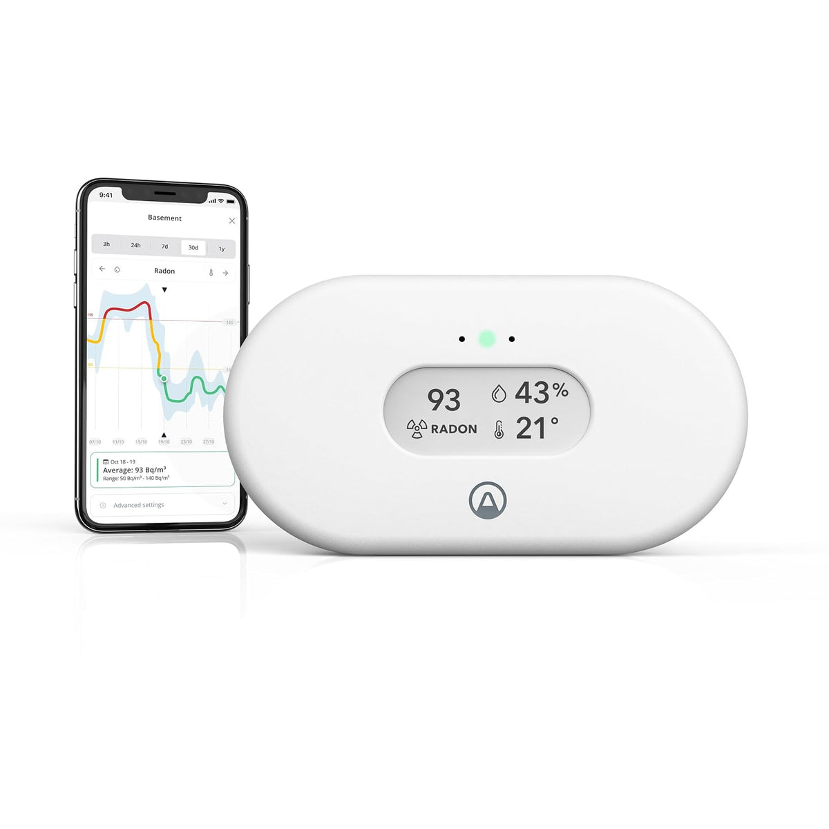 Airthings Gasdetector View Radon 2989, Radondetector (radon, luchtvochtigheid, temperatuur), met wifiverbinding