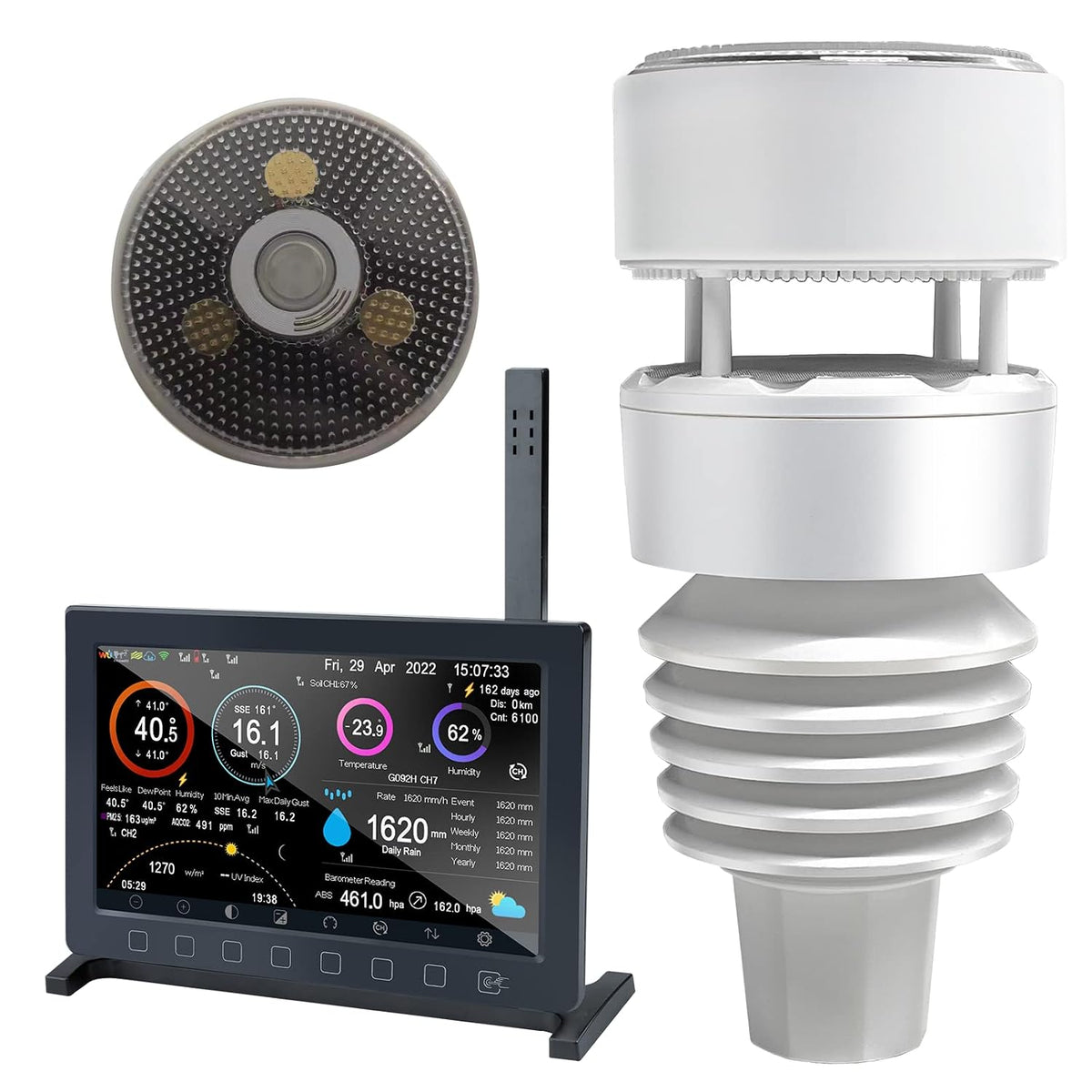 Ecowitt Weerstations Wittboy Pro HP2564 Draadloos weerstation, 7-in-1 weerstation, weersvoorspelling Ecosystem Assistant 868, wifi internetradio, tuin