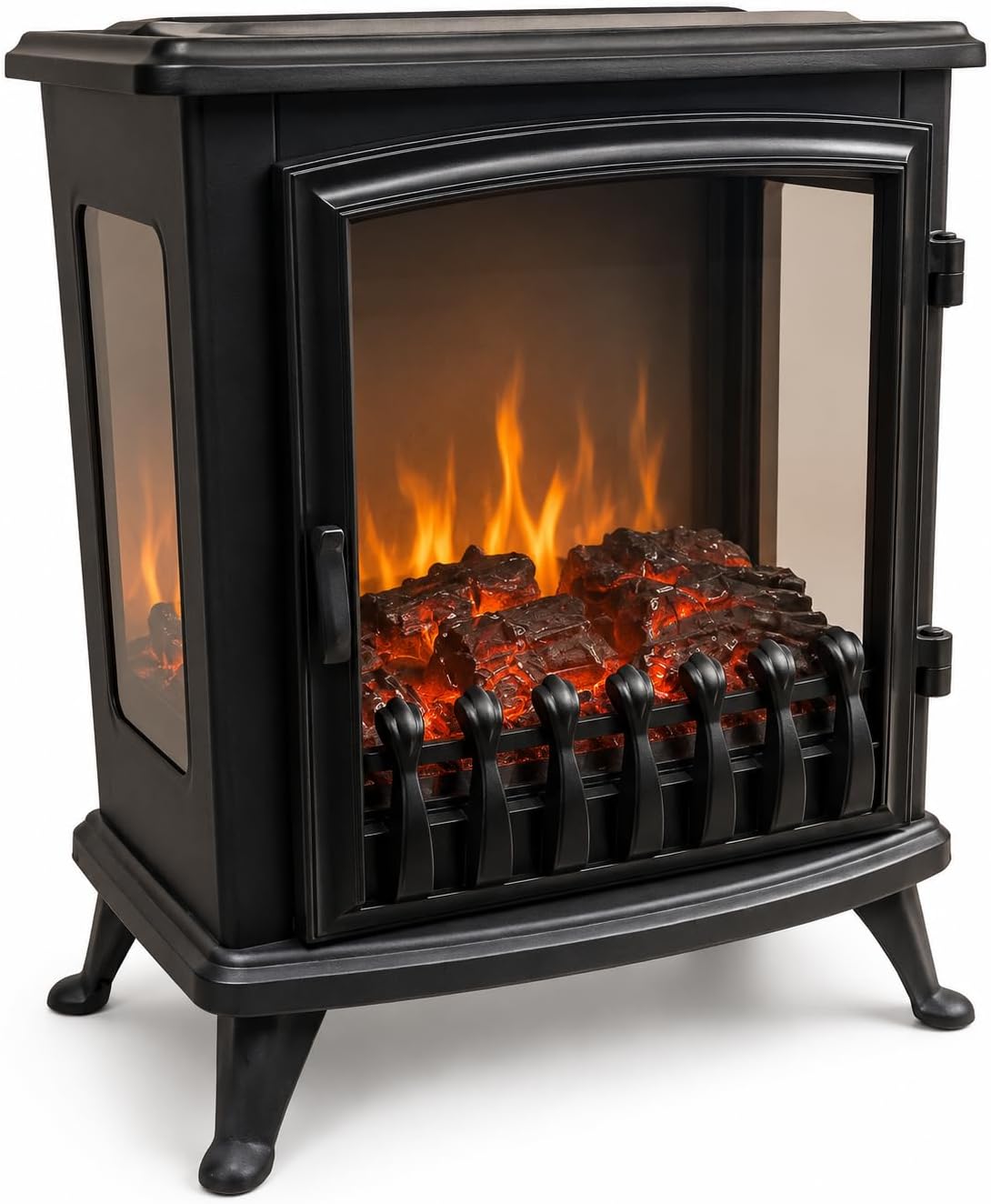 Chemin'Arte Elektrische kachel open haard, met 3D led-haardvuureffect, zwart, met verwarming Fire Glass, elektrische verwarming, vlameffect, regelbaar