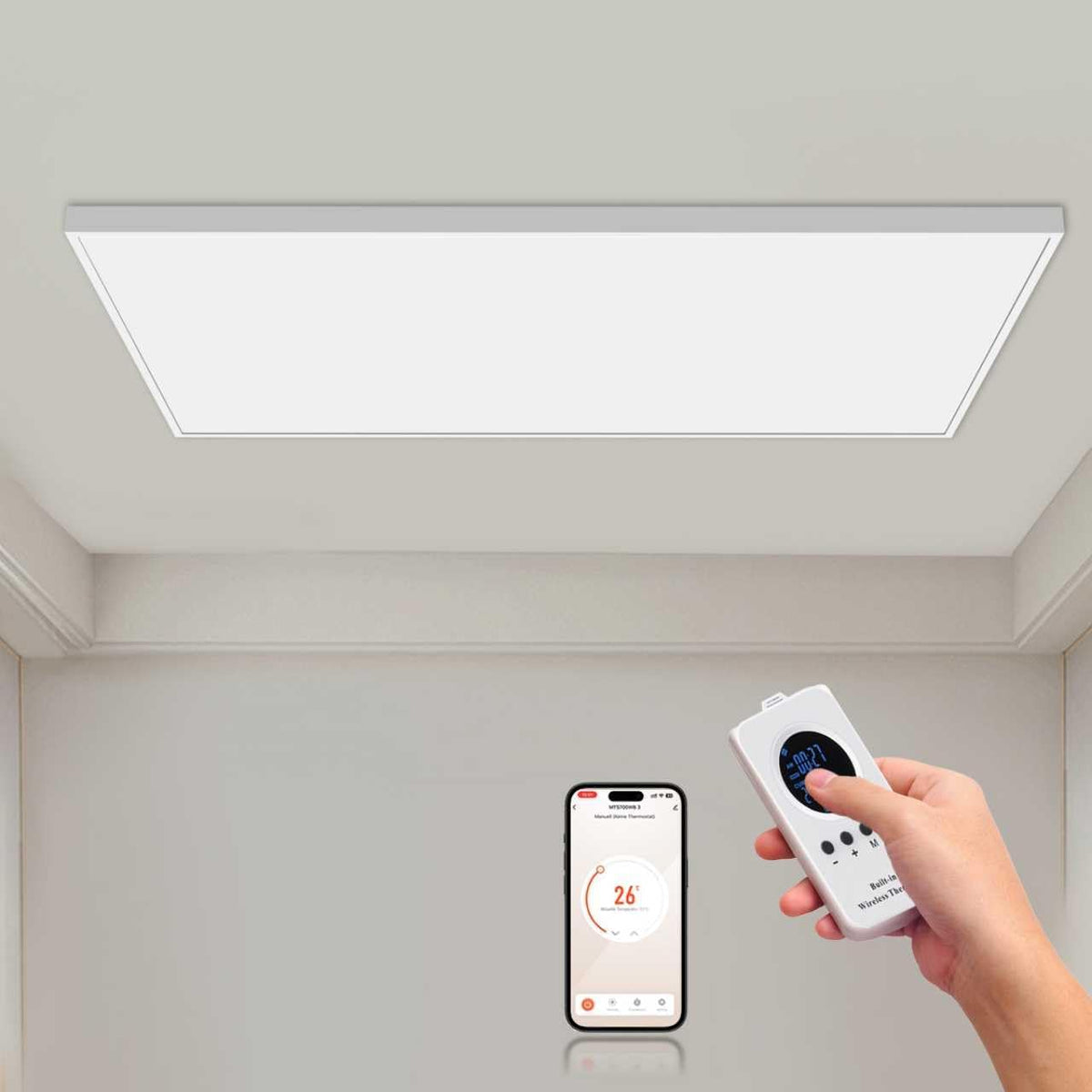 Hocosyme Elektrische kachel infrarood paneel Plafond 1000W, Met Afstandsbediening, Snel Verwarmen, Energiezuinig & Veilig