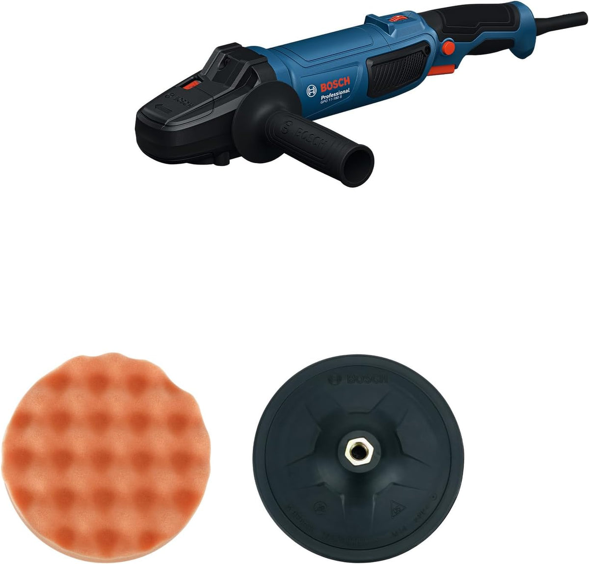 Bosch Professional Polijstmachine roterende GPO 11-180 S (incl. 1 x steunschijf 180 mm, 1 x sponsschijf 180 mm, 1 x extra handgreep)