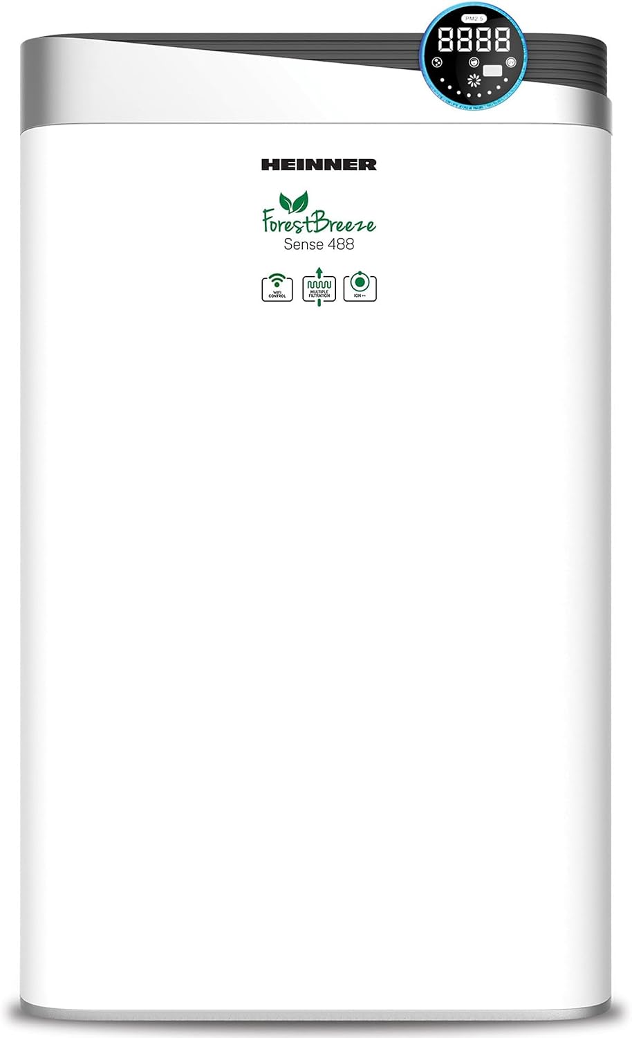Luchtreiniger Heinner HPA-488WIFI, CADR 488 m3/h, 12-uurs timer, voor ruimtes van 34-58 m2, H11-filter, PM2.5-sensor, 4 snelheden, HEPA, wit