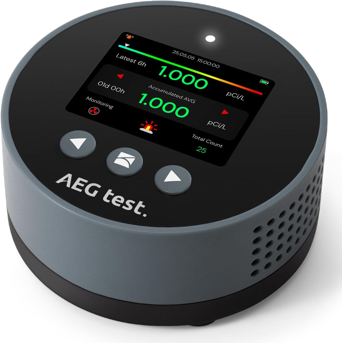 Aegtest Gasdetector Hound-1085 Draagbare radondetector, pCi/L of Bq/m3 - blauw, langdurige radonbewaking, voor thuis, hoorbare en visuele alarmen
