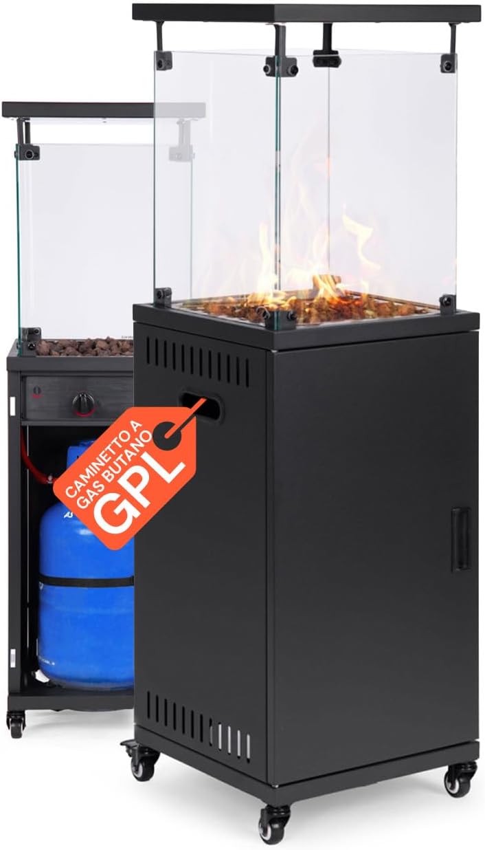 Elektrische haard Wintem Gashaard, met geïntegreerde wielen en instelbaar vermogen tot 12 kW, voor verwarming tot 15 m2, zwart, voor buiten