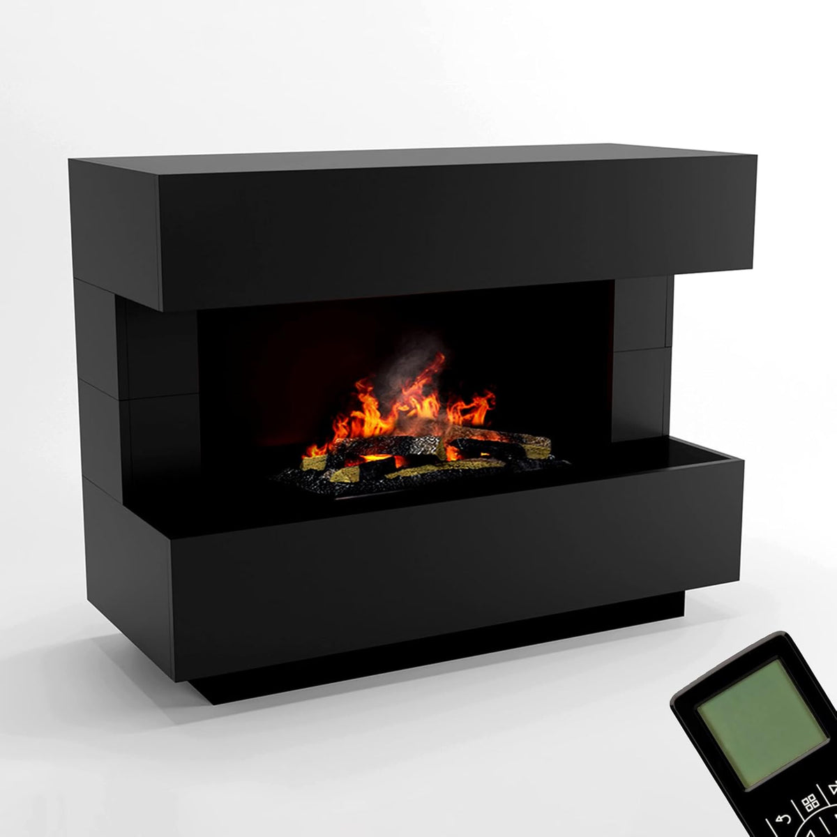 GLOW FIRE Elektrische haard Waterdamp Staande KANT, 120x93x50 cm, met realistische LED 3D-vlammen, Myst 600, afstandsbediening, Zwart, Opti
