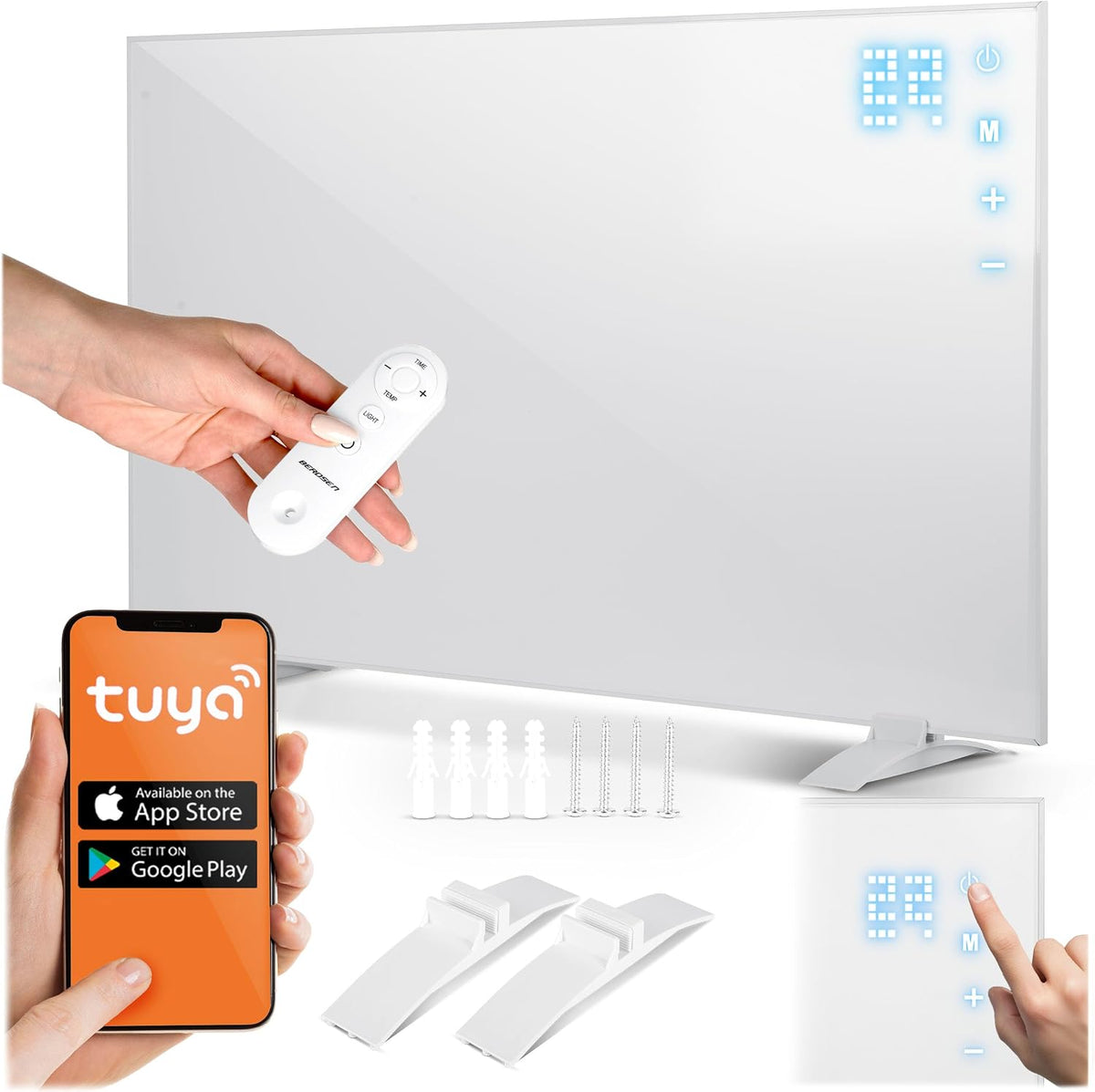Berdsen Elektrische kachel Infraroodverwarming, timer 1-9 uur, 600 W, wifi-afstandsbediening, app, warmtestraler, snel opwarmen, touchscreen