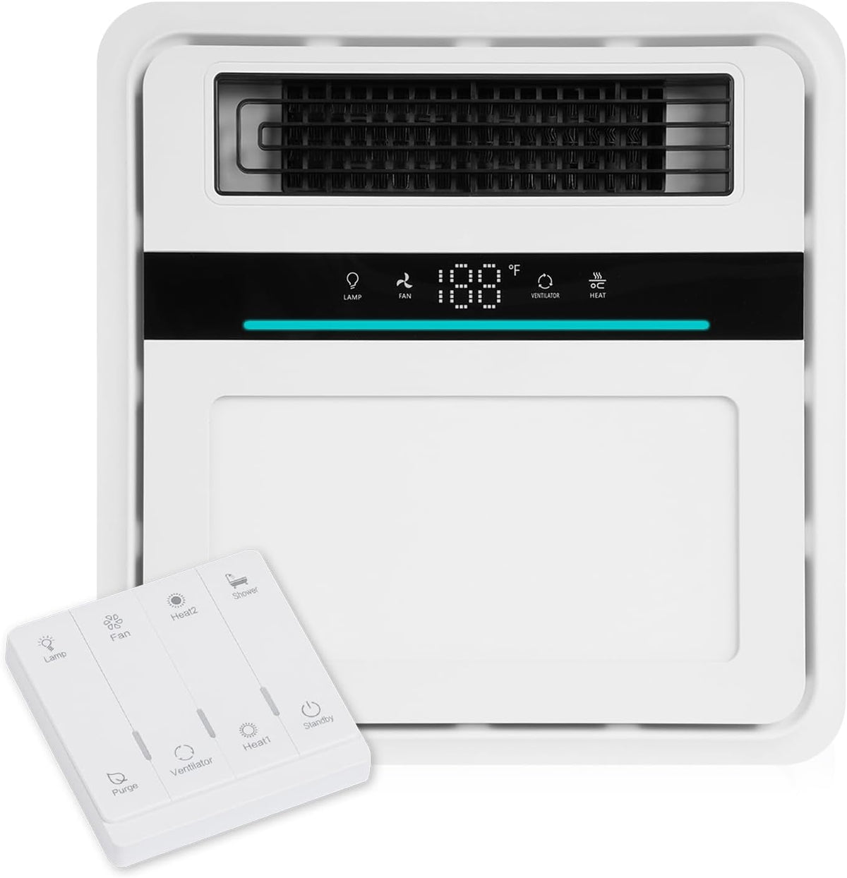 VallisCo Ventilator Badkamerafvoerventilator, verwarming 2200 W, 110 CFM, wit, met verwarming en ventilator, ledlicht