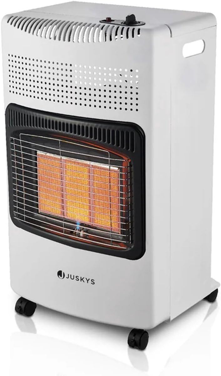 Juskys Elektrische kachel Keramische Gaskachel GS42US in Wit - 4200 W, met drukregelaar & slang, Mobiel, efficiënt & energiebesparend