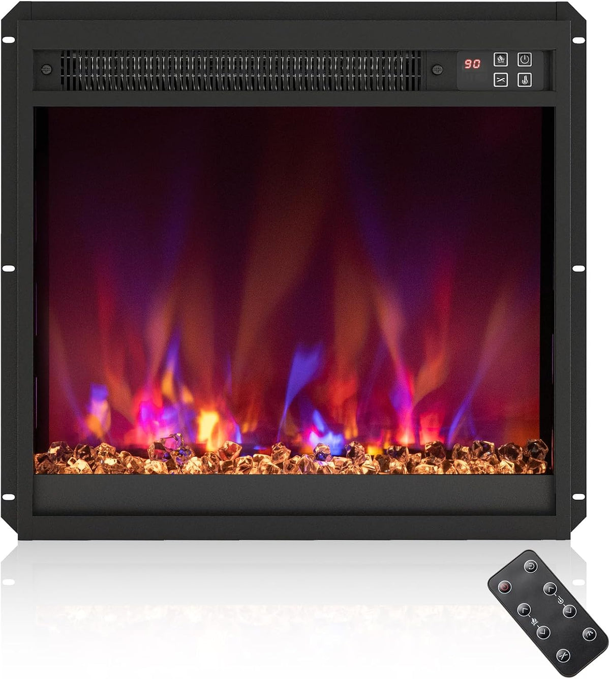 Costway Elektrische haard open, 1500 W, met thermostaat 17°C-32°C (49 x 12 x 45 cm, 0,5-9H timer, instelbaar 3D-vlameffect, met afstandsbediening