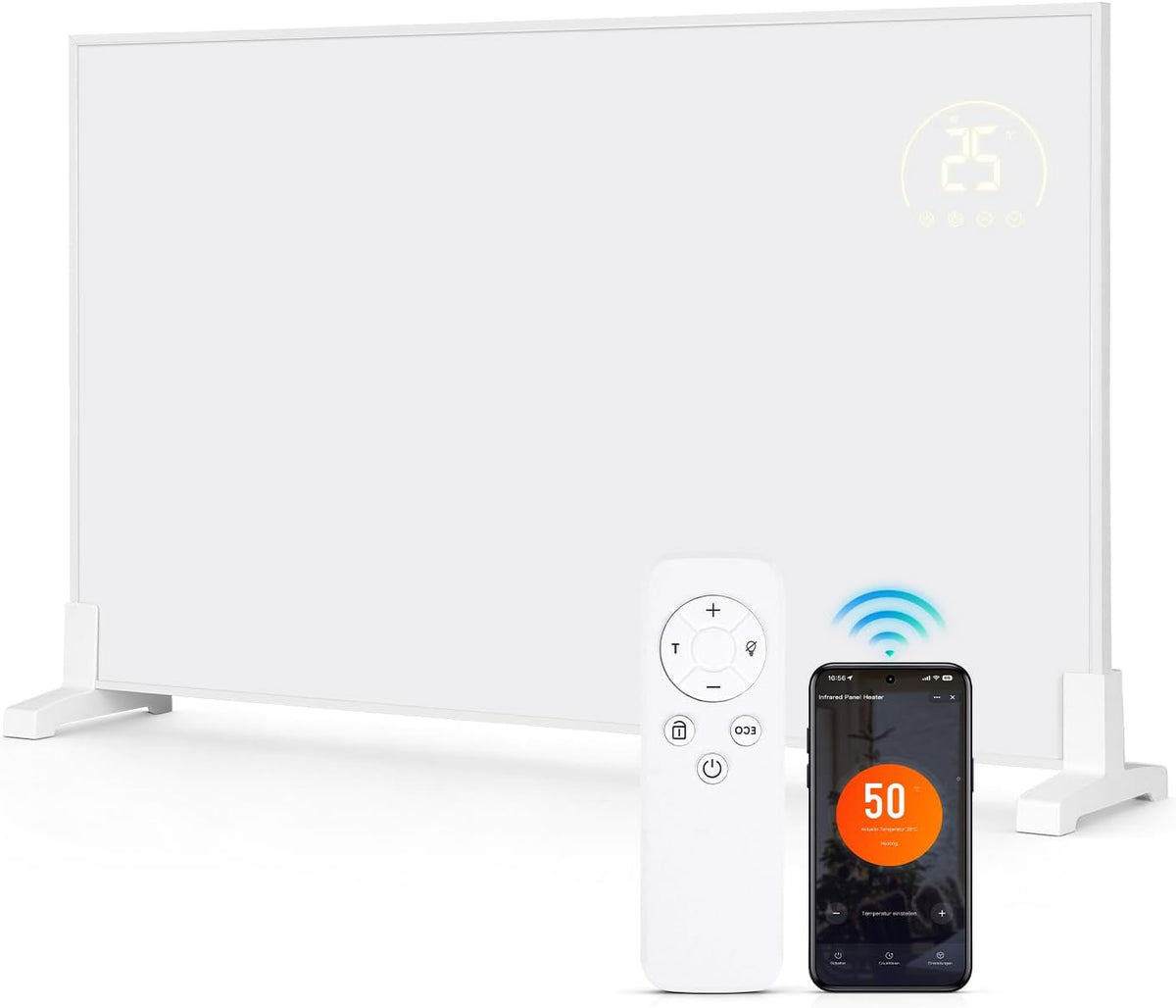 Elektrische kachel Tysobes Infraroodverwarming 500 W, met app, afstandsbediening, wand- en