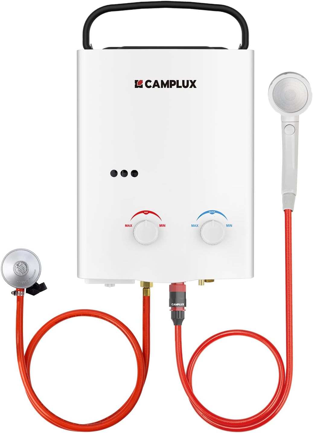 Camplux Douches 5 Liter Gas Boiler, Butaan (28-30mbar)/ Propaan (37 mbar), AY132N, met Verstelbare Handgreep, voor Buitendouche/Camping