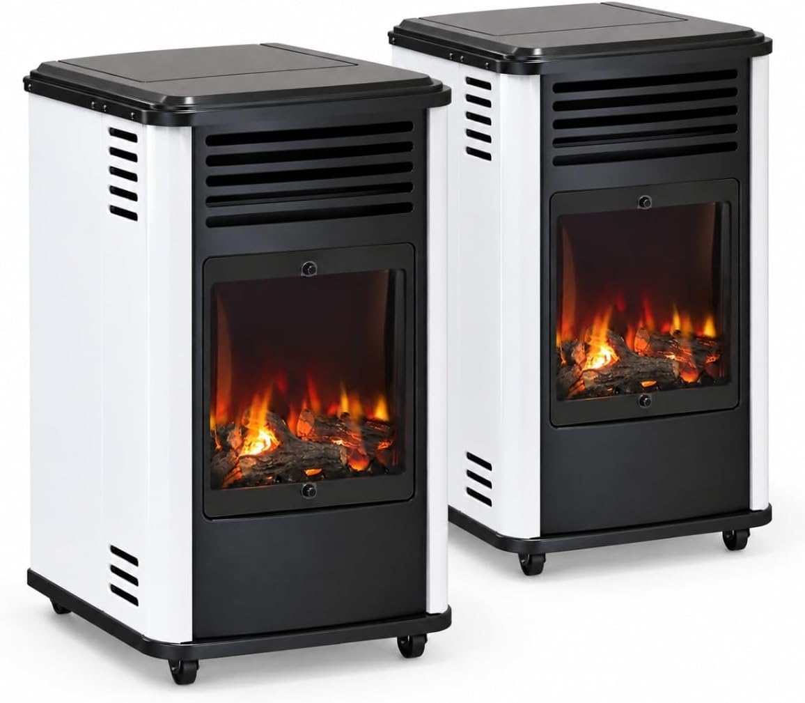 Sahara Elektrische kachel Manhattan Gaskachels, 3,4 kW, 2 stuks, wit, extra gasverwarming op wielen, houtvuureffect