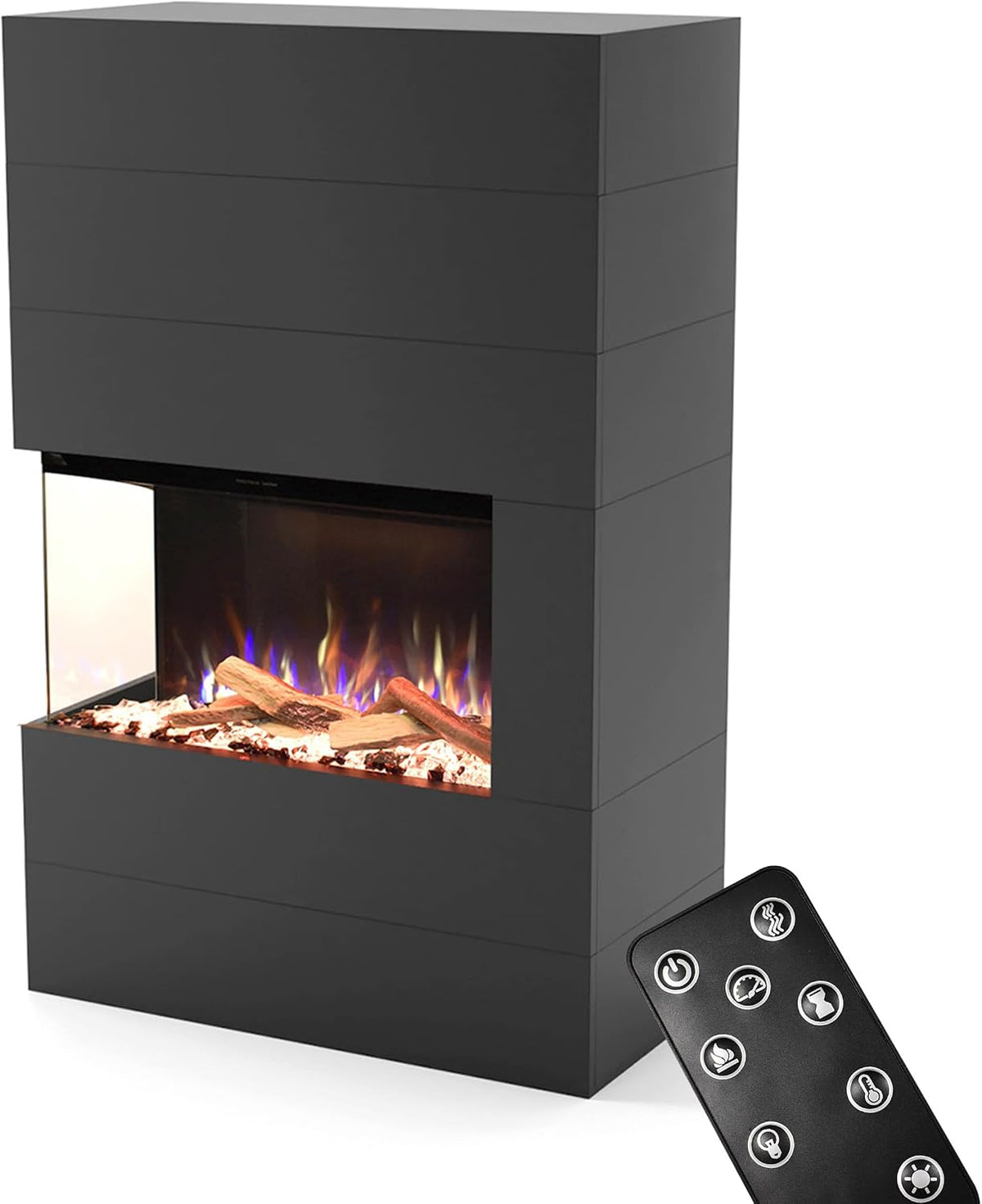 Elektrische haard GLOW FIRE Portia links open, max. 1500 W, met realistische 3D E, 140x90x45, timer, Grijs, Motion LED-vuur, Staande elektrische haard