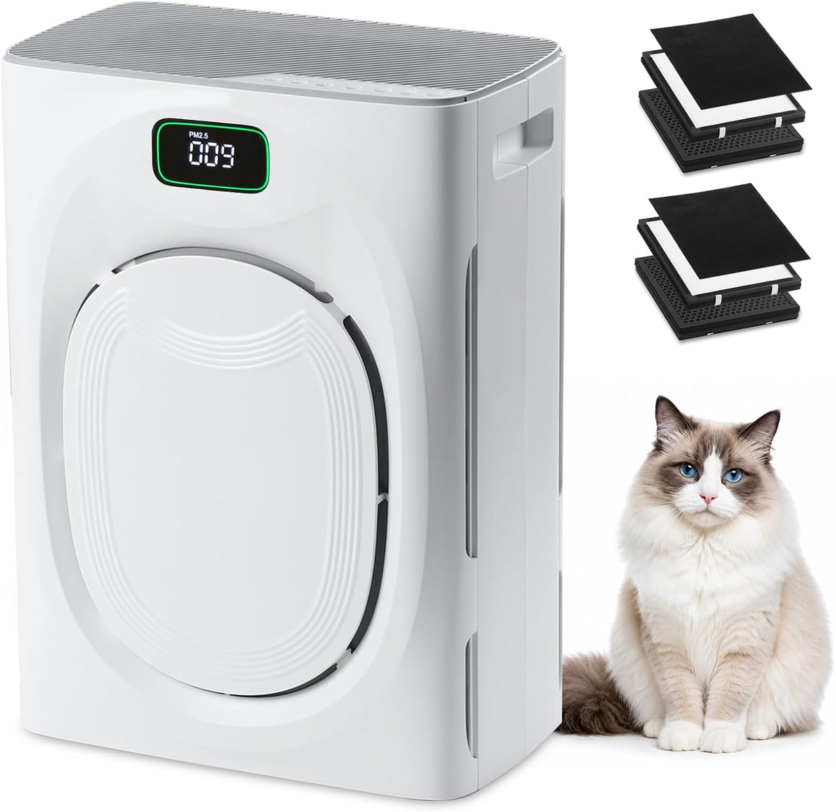 Rosnek Luchtreiniger, 360°, met actieve koolfilter, voor huisdieren, met allergieën