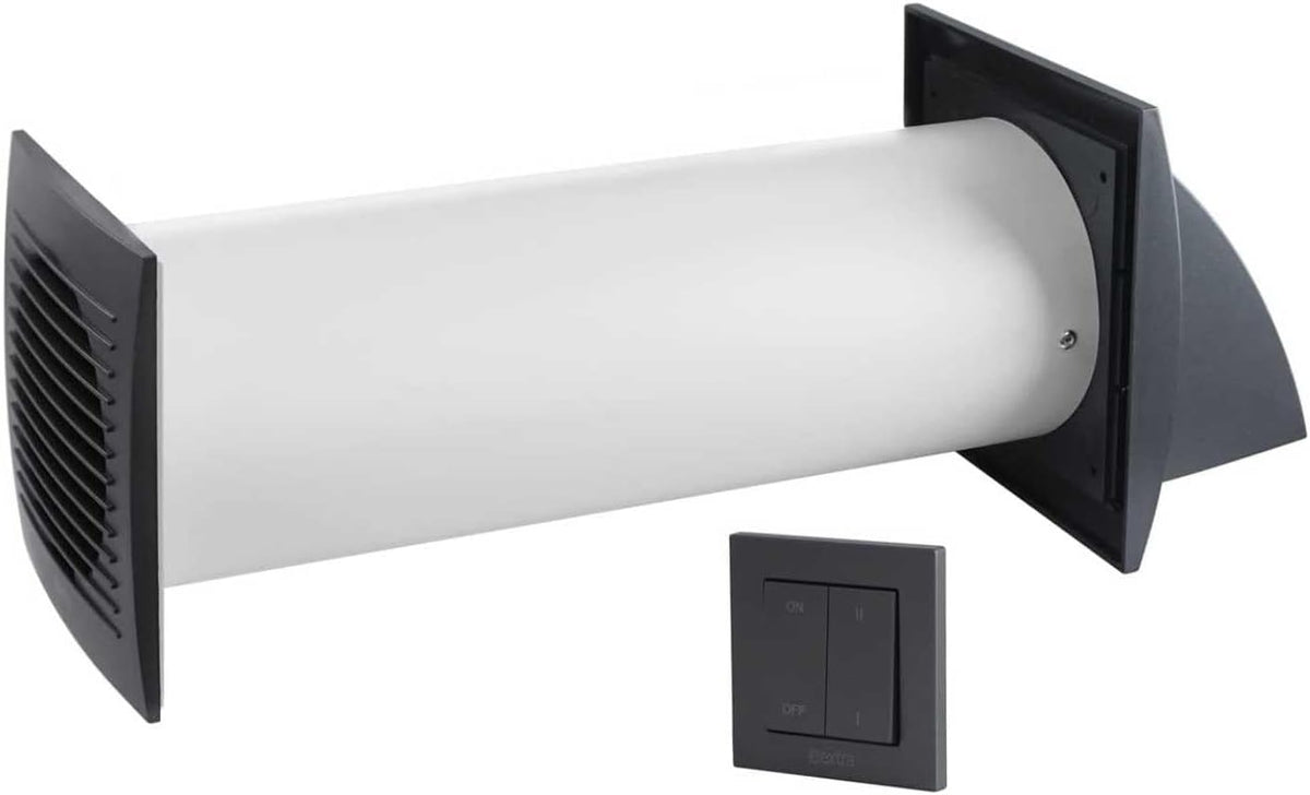 Europlast Ventilator 100mm Gedecentraliseerde Ventilatie mit Wärmerückgewinnung, Antraciet Muurventilator Warmteterugwinning Eenheid
