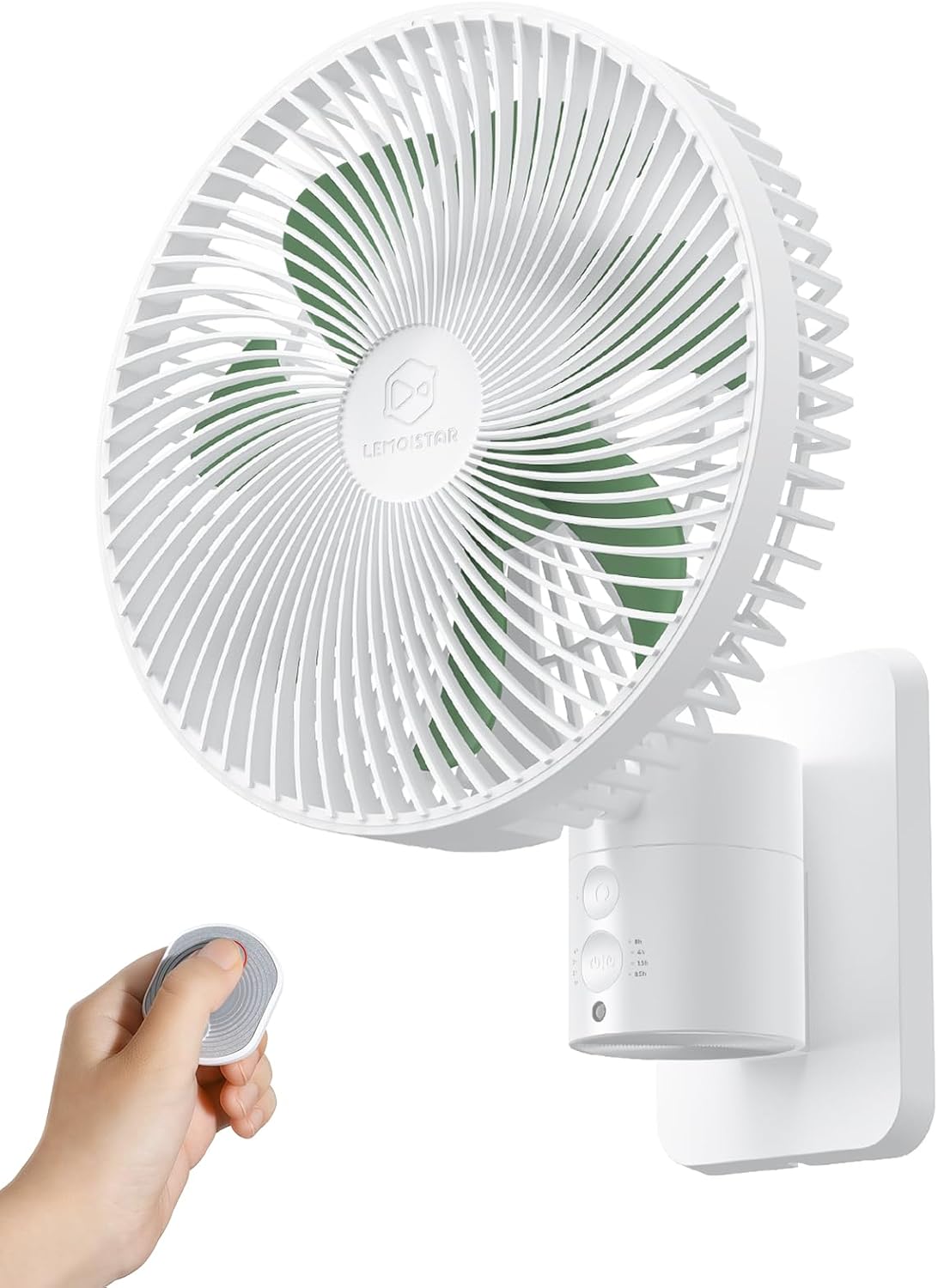 Shinebella Ventilator Kleine oscillerende wandventilator, 21,6 cm ventilator, 4 snelheden, met 1,8 m koord, 90° oscillerend, met afstandsbediening
