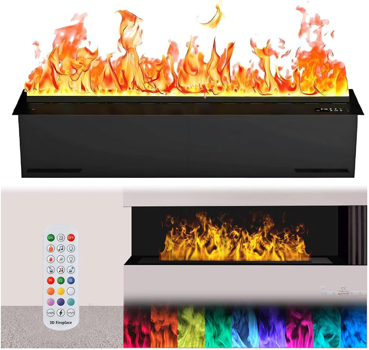 lwjunmm Elektrische haard, met vlam van waterdamp 3D Inzet van waterdamp haard, met DIY kleur instellingen 9Colors-100x24x18cm/39.3x9.4x7in