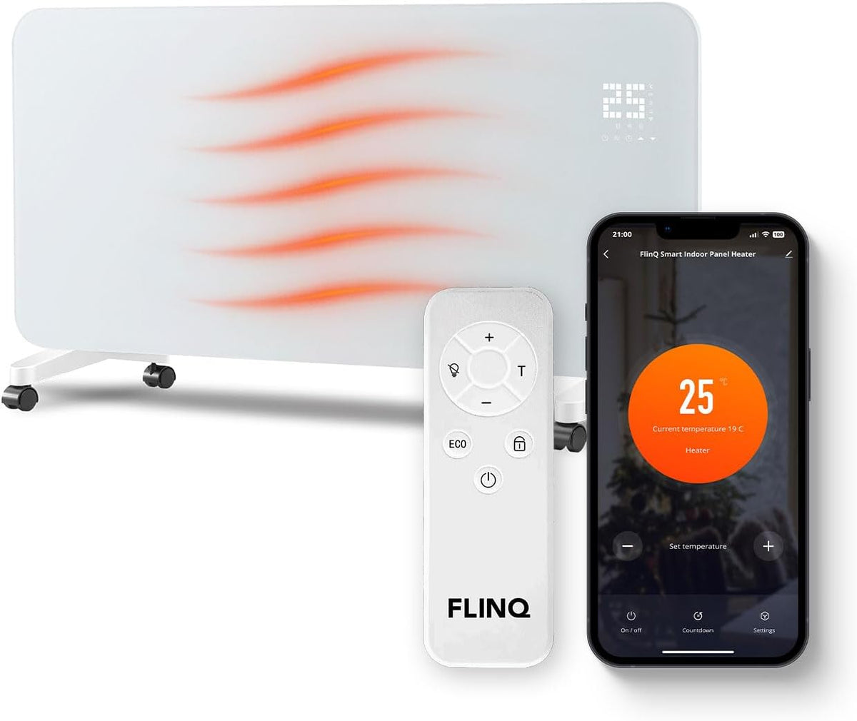 Flinq Elektrische kachel 1000 & 2000W Smart Convectorkachel, met WiFi