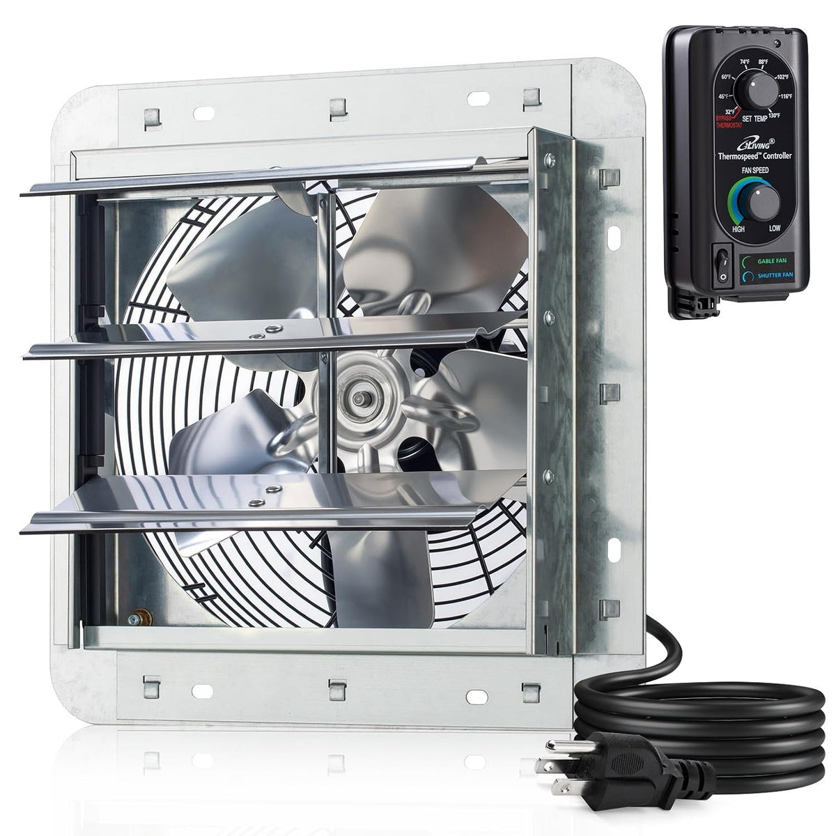 Ventilator iLIVING ILG8SF10V, 65 W, 820 CFM, bereik 1200 m2, ST Afzuigventilator, voor rolluiken, met thermostaat en variabele snelheidsregeling