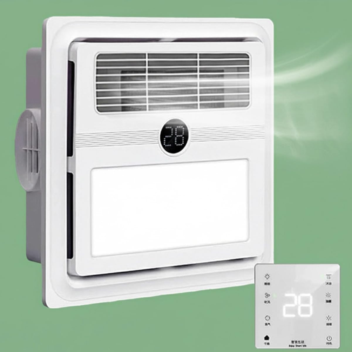 Vcyex Ventilator Afzuigventilator, 35 x 35 cm, 2 niveaus, met afstandsbediening, luchtafzuiger, led-licht, haardroger, verwarming, ventilatie, toilet