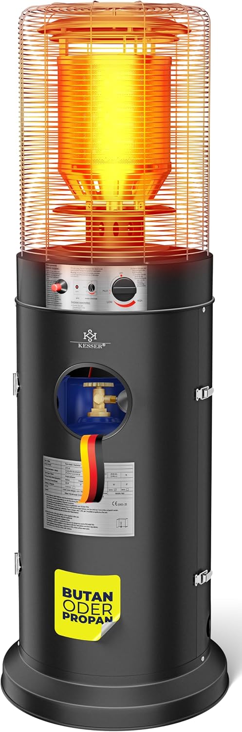 Terrasverwarmer Kesser ® KE12 warmtestraler, 10 kW, inclusief Beschermhoes zwart, voor terras, terrasverwarming, buitenluchtverwarming, gasverwarmer
