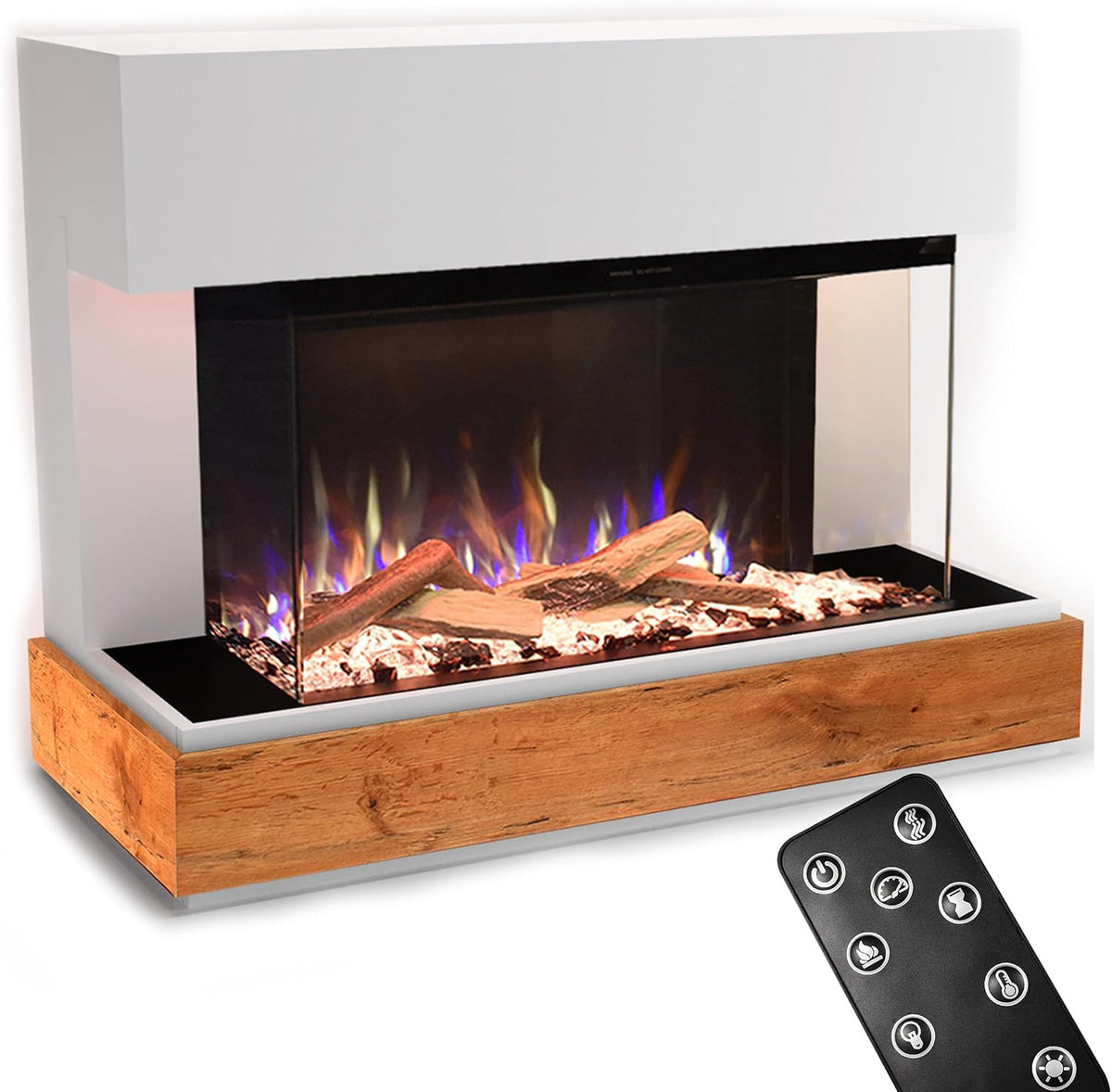 Elektrische haard GLOW FIRE Curie, max. 1500 W, met realistische 3D E, 114x89x41,5, timer, Wit, Motion LED-vlammen, Staande elektrische haard