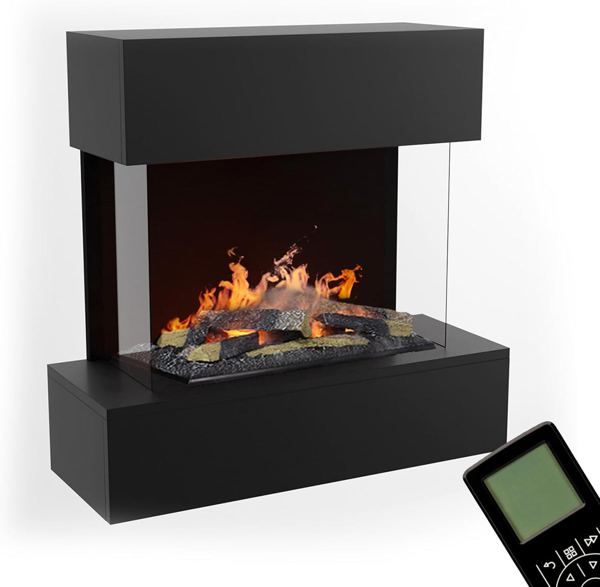 GLOW FIRE Elektrische haard Waterdamp Wandhaard Hölderlin, 80x78x37 cm, met realistische LED 3D-vlammen, Myst 600, afstandsbediening, Zwart, Opti
