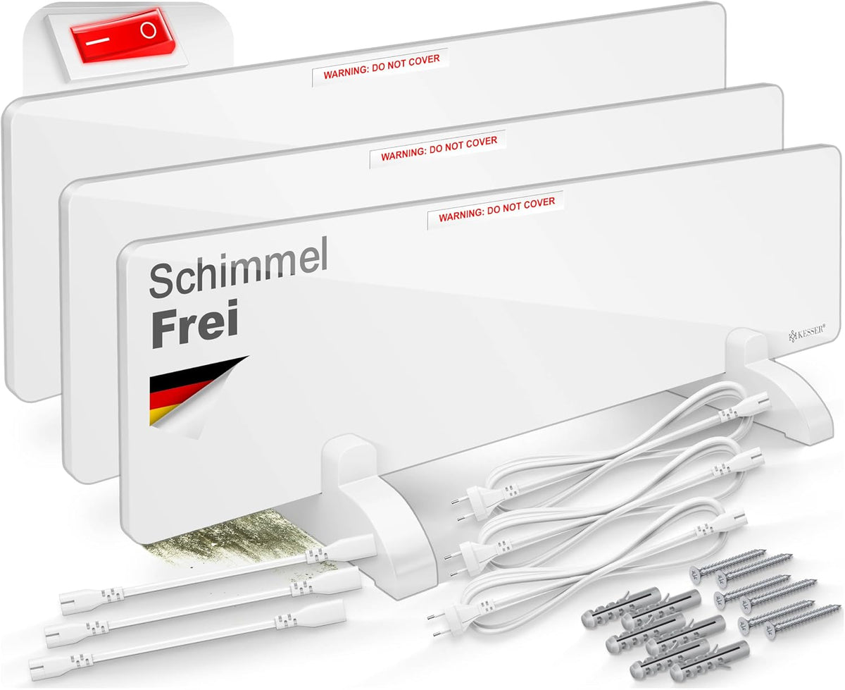 Kesser Elektrische kachel Schimmel Infraroodverwarming, 50 W, set van 3, zonder chemicaliën, wit, schimmelverwijderaar, wandverwarming, alternatief