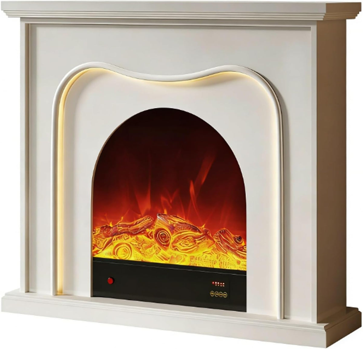 guiling-1986 Elektrische haard Parelmantels, met massief wit eikenhouten frame van schouw Realistisch LED-vlameffect Schoorsteenmantelomlijsting(Wit)