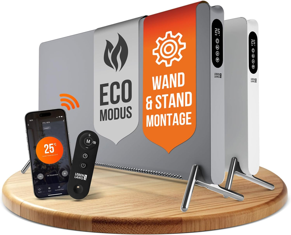 Lebenlang Elektrische kachel Convector 2000W, Inkl. WiFi & APP, Afstandsbediening I Staand & Wandmontage I Energiezuinige Elektrische Kachel