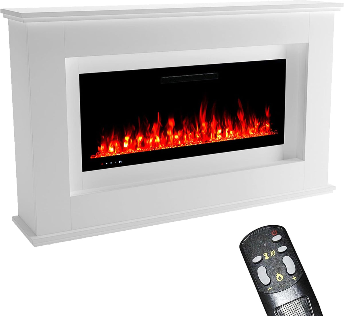 GLOW FIRE Elektrische haard Staande RHEA, afstandsbediening - 158x97x33 cm, LED-vuur in 5 kleuren, Wit, met verwarming en haardvuur, verwarming