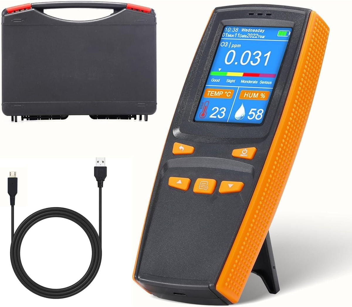 Liuliq Luchtkwaliteitsmeter Luchtkwaliteitsvervuilingsmonitor, 24 Uur Realtime Monitoring, Multifunctionele O3-ozonmeter, Met LCD-scherm