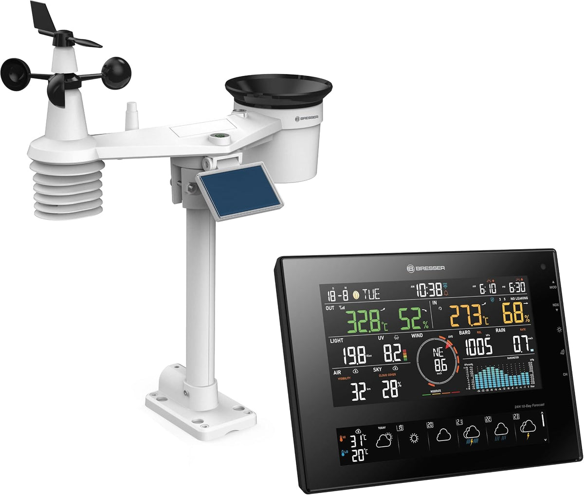 Bresser Weerstations 11-dagen 4Cast CV WLAN weerstation, 7-in-1 zonne-energie, ProWeatherLive-app, zwart, gedetailleerde weersvoorspelling