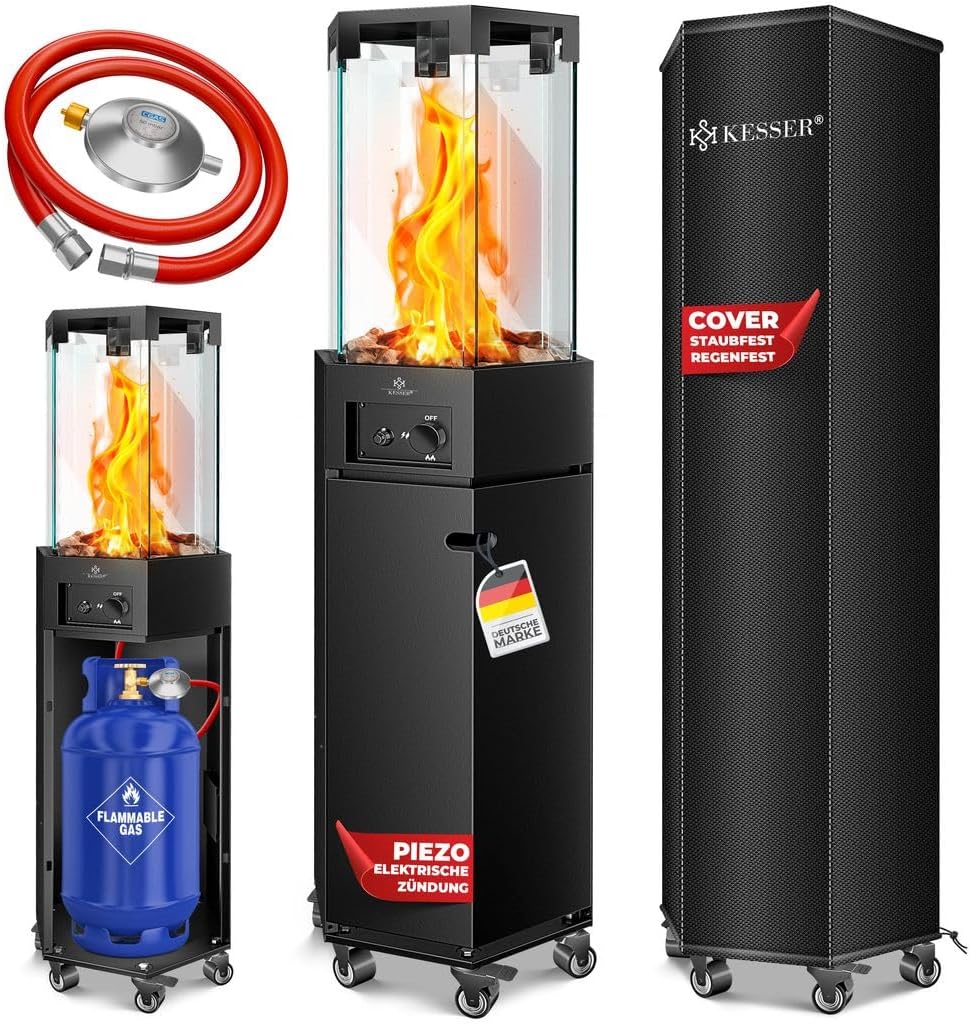 Kesser Elektrische kachel Verwarmingsstraler gas terrasverwarmer gaskachels, piramide terrasverwarmer, met wieltjes