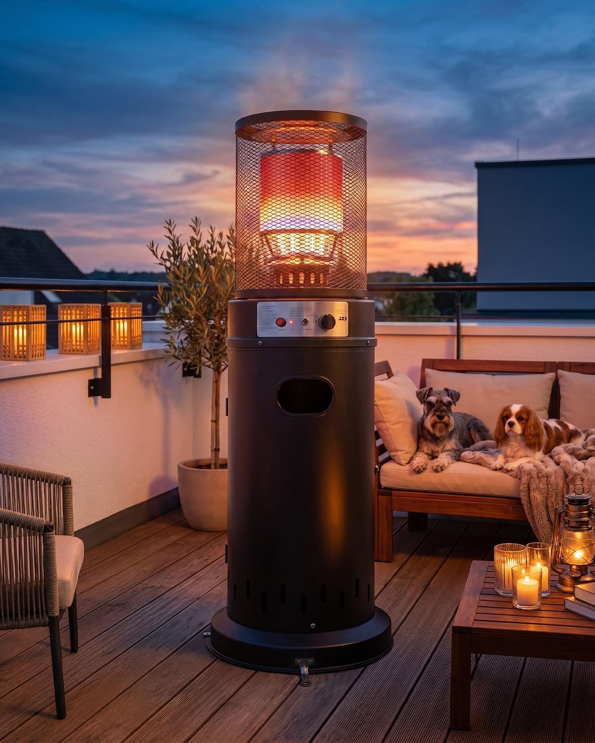 Amopatio Elektrische kachel Gaskachel, 13 kW, incl. weerbestendige hoes, voor buiten, LPG terrasverwarming, met wieltjes, met traploze regeling