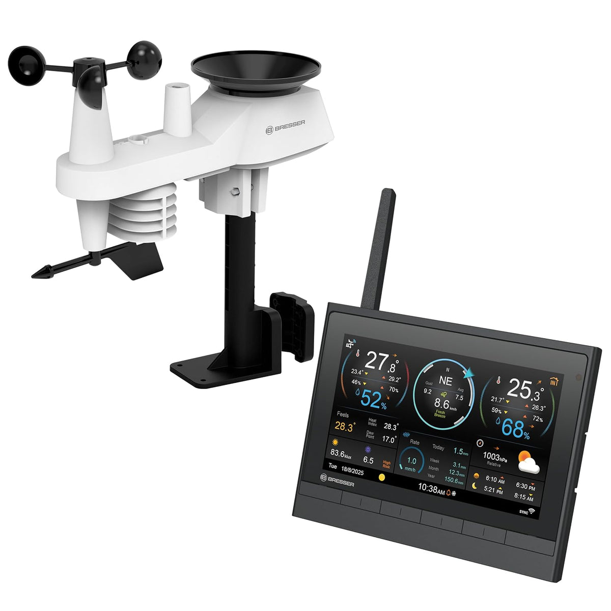 Bresser Weerstations SolarWeer 7 in 1 HD WiFi weerstation, met 7 inch kleurenscherm