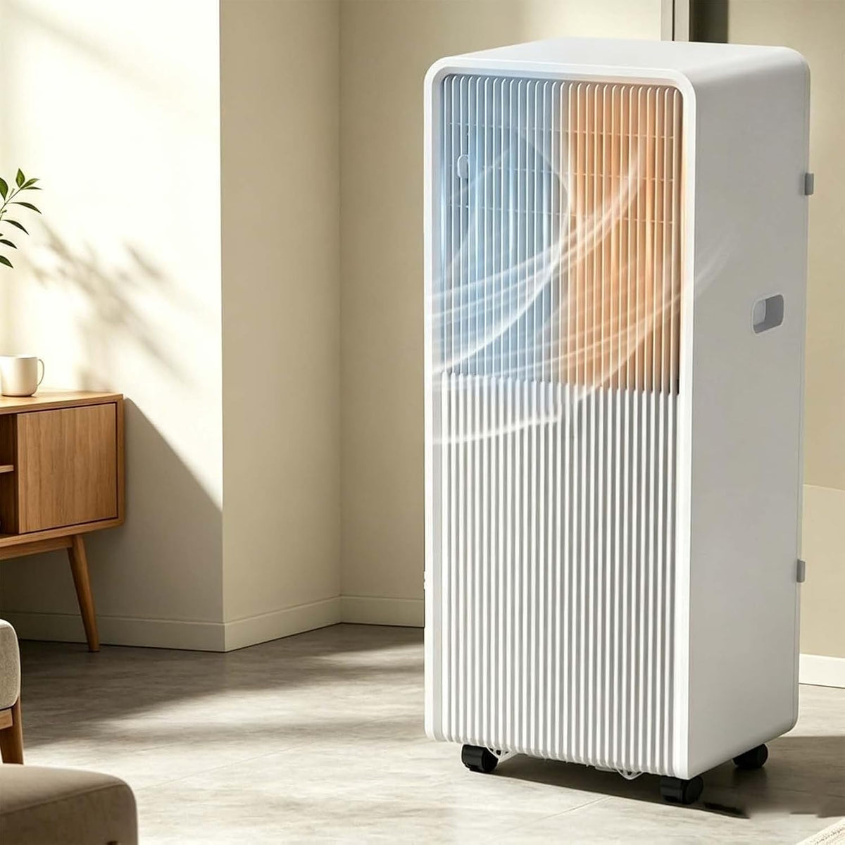 Eouyt Mobiele airco Draagbare Airconditioner 4-in-1 Inverter Koelen Verwarmen, Stoffilter & 360° Zwenkwielen, Slim Bedieningspaneel, voor Huis