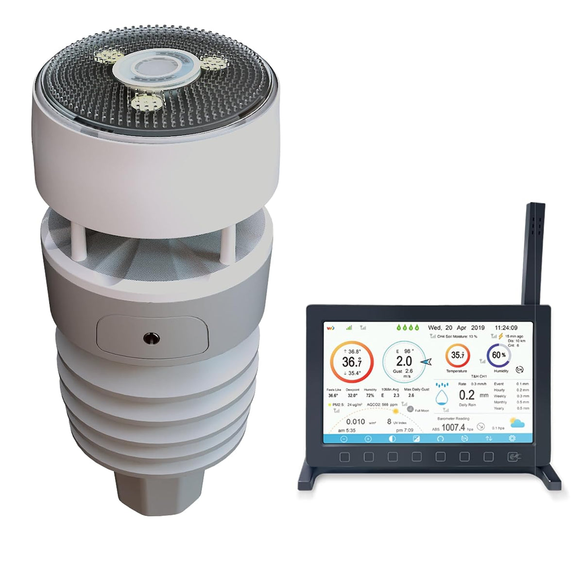 Ecowitt Weerstations Wittboy HP2564 Weerstation, met 7-in-1 draadloos weerstation, 868 MHz, met buitensensoren, TFT-kleurenaanraakscherm-binnenconsole